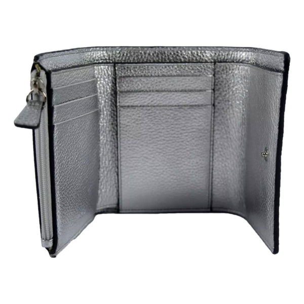 Jimmy Choo Loni Silver Leather Embossed Logo Tri-Fold Card Case Wallet in Metallic Silver, authentic new wallet, image 6