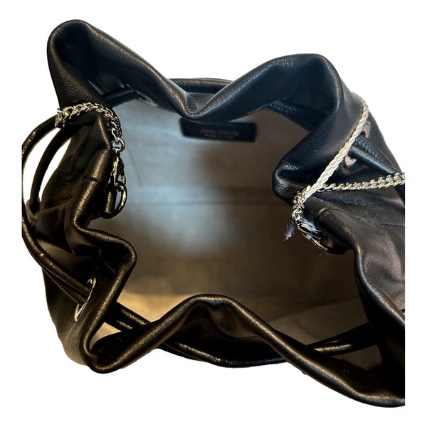 Jimmy Choo Marcheline Pearl Small Black Leather Bucket Crossbody Bag Chain Strap in Black, authentic new handbag, image 6