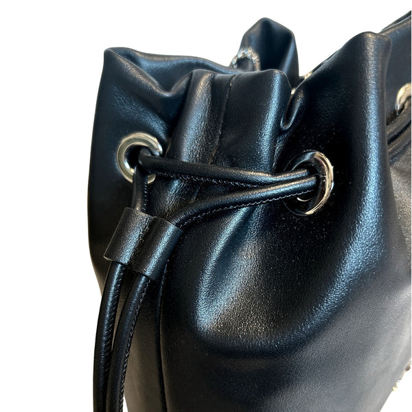 Jimmy Choo Marcheline Pearl Small Black Leather Bucket Crossbody Bag Chain Strap in Black, authentic new handbag, image 5