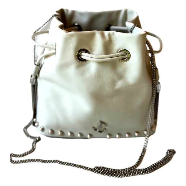 Jimmy Choo Marcheline Pearl Ivory Leather Bucket Crossbody Bag in Ivory, authentic new handbag, image 2