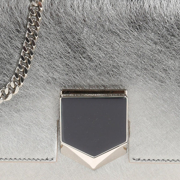 Jimmy Choo Lockett Metallic Silver Studded Leather Crossbody Bag in Metallic Silver, authentic new handbag, image 7