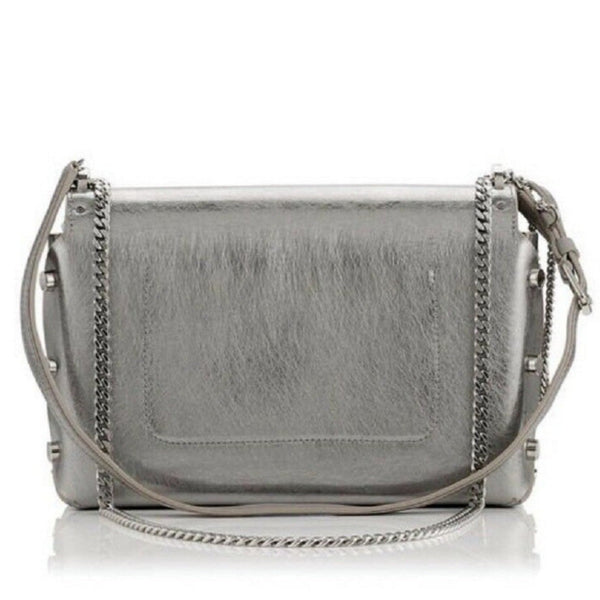 Jimmy Choo Lockett Metallic Silver Studded Leather Crossbody Bag in Metallic Silver, authentic new handbag, image 3