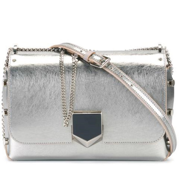 Jimmy Choo Lockett Metallic Silver Studded Leather Crossbody Bag in Metallic Silver, authentic new handbag, image 2