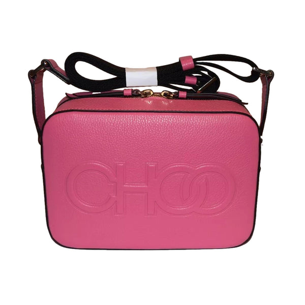 Jimmy Choo Peony Pink Leather Camera Crossbody Bag Logo Zip Gold Hardware in Peony Pink, authentic new handbag, image 2