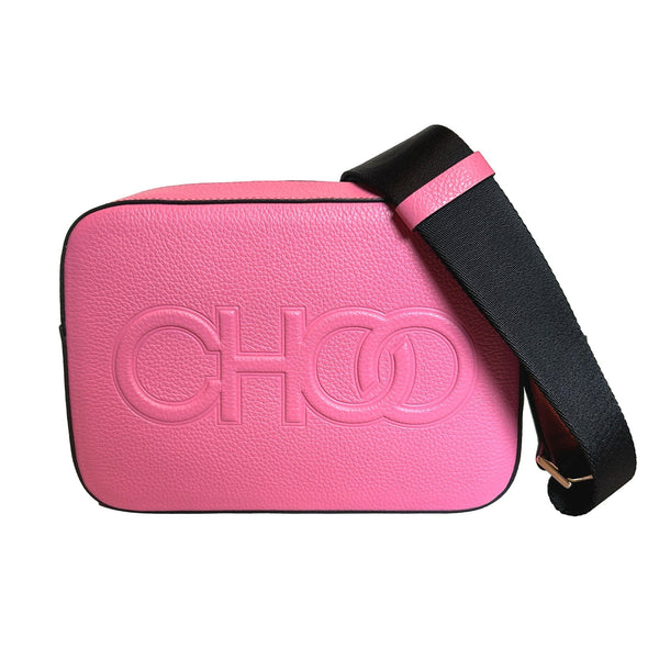 Jimmy Choo Peony Pink Leather Camera Crossbody Bag Logo Zip Gold Hardware in Peony Pink, authentic new handbag, image 1