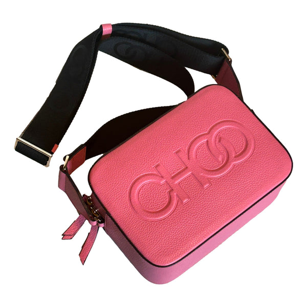 Jimmy Choo Peony Pink Leather Camera Crossbody Bag Logo Zip Gold Hardware in Peony Pink, authentic new handbag, image 3