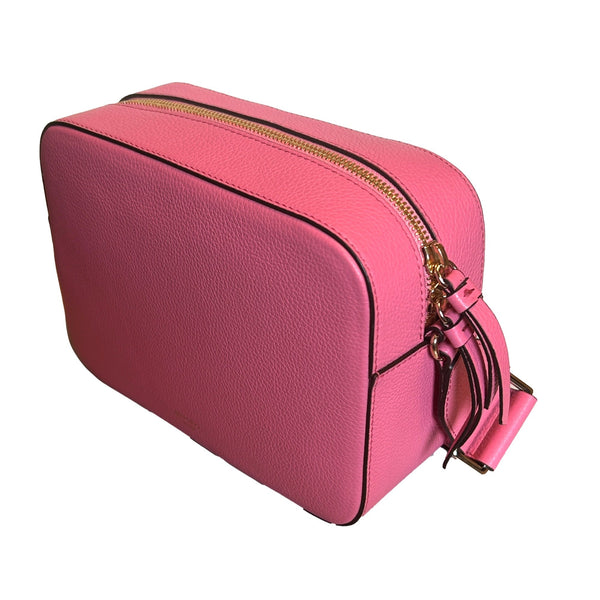 Jimmy Choo Peony Pink Leather Camera Crossbody Bag Logo Zip Gold Hardware in Peony Pink, authentic new handbag, image 5