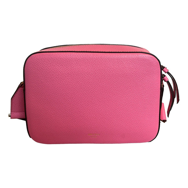 Jimmy Choo Peony Pink Leather Camera Crossbody Bag Logo Zip Gold Hardware in Peony Pink, authentic new handbag, image 6