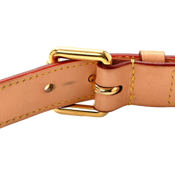 Reverse of the buckle on the pre-loved Louis Vuitton Vachetta leather shoulder strap