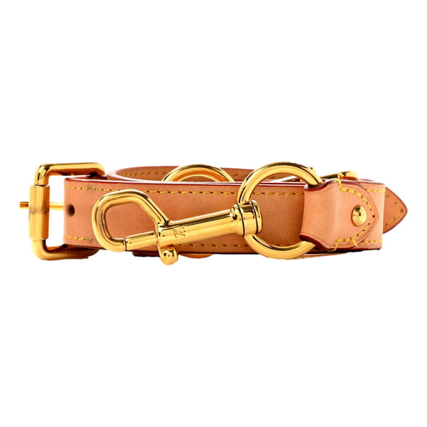 Louis Vuitton detachable 25mm natural tan Vachetta leather shoulder strap with gold-tone clasps, front view
