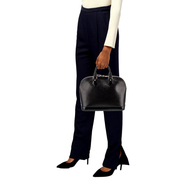Louis Vuitton Alma Womens Handbag Black Epi Leather MM in Black, authentic pre-loved handbag, image 7