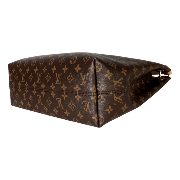 Close-up of the right base corner on the pre-loved Louis Vuitton Graceful MM Monogram bag