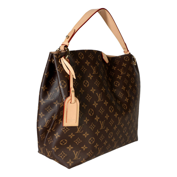 Louis Vuitton Graceful MM Monogram canvas shoulder bag with leather luggage tag, side view