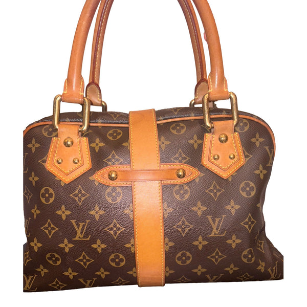 Louis Vuitton Manhattan GM Shoulder Bag in Monogram Canvas with Leather Trim in Red, authentic pre-loved handbag, image 4