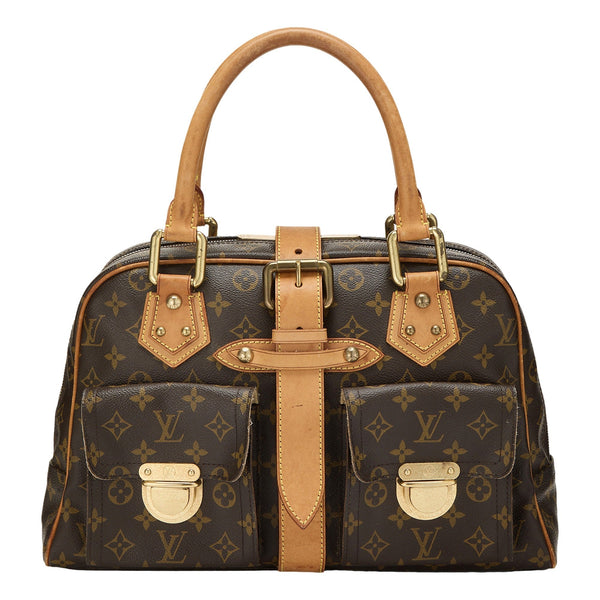 Louis Vuitton Manhattan GM Shoulder Bag in Monogram Canvas with Leather Trim in Red, authentic pre-loved handbag, image 1