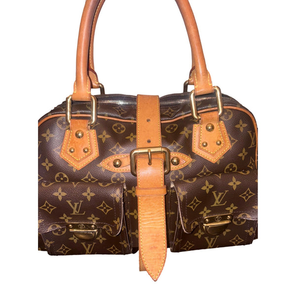 Louis Vuitton Manhattan GM Shoulder Bag in Monogram Canvas with Leather Trim in Red, authentic pre-loved handbag, image 3