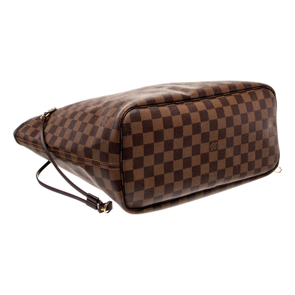 Louis Vuitton Neverfull MM Damier Ebene Tote Bag with Pouch in Brown, authentic pre-loved handbag, image 3