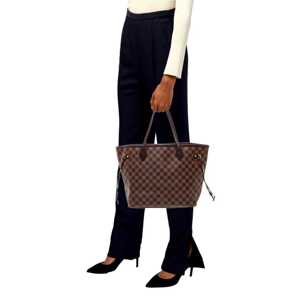 Louis Vuitton Neverfull MM Damier Ebene Tote Bag with Pouch in Brown, authentic pre-loved handbag, image 6