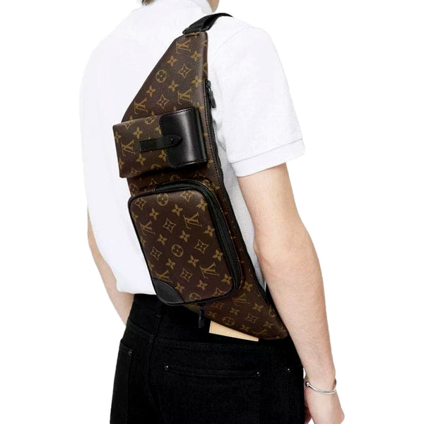 Louis Vuitton Monogram Macassar Christopher Bumbag in Brown and Black, authentic pre-loved handbag, image 6