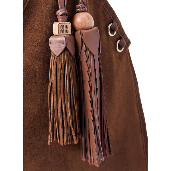 Miu Miu Mini Suede Handbag Leather Tassel Charm Moro Brown – product photo 4
