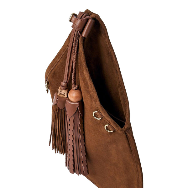 Miu Miu Mini Suede Handbag Leather Tassel Charm Moro Brown – product photo 3