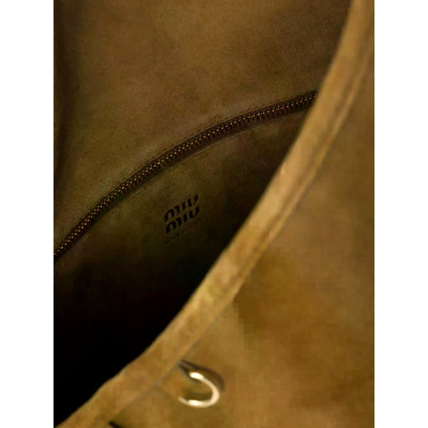 Miu Miu Suede Leather Tassel Tote Handbag Light Brown – product photo 4