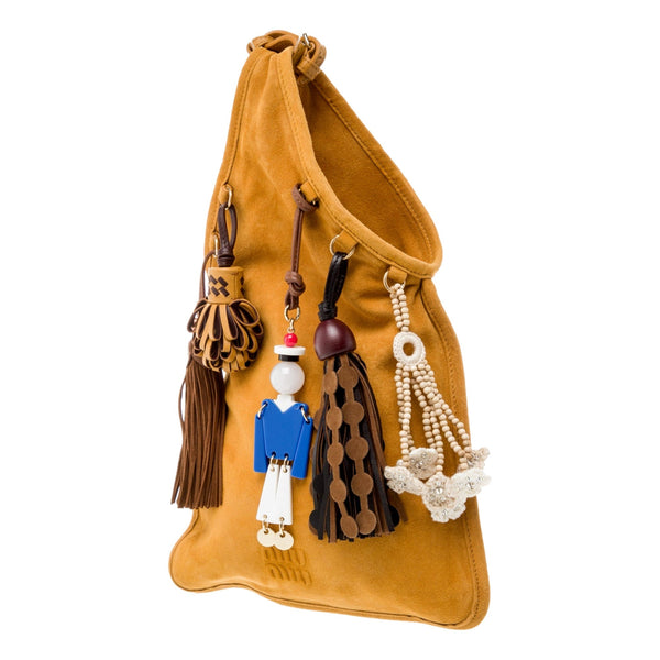 Miu Miu Mini Suede Handbag with Charms Whisky Yellow – product photo 2