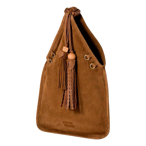 Miu Miu Mini Suede Handbag Leather Tassel Charm Warm Brown – product photo 2