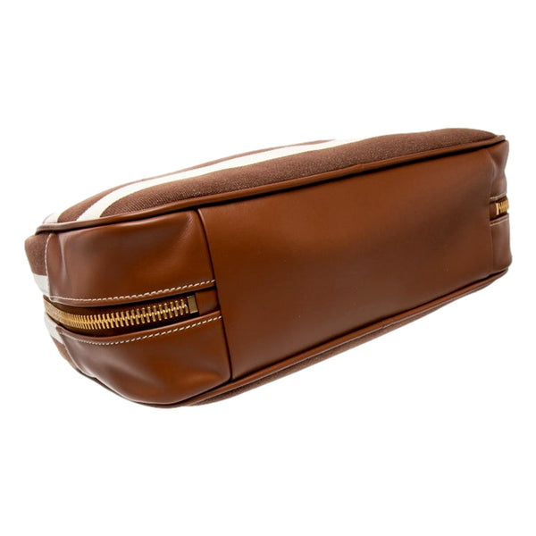 Miu Miu Brown White Striped Canvas Calfskin Large Beau Bag – base detail