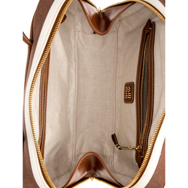 Miu Miu Brown White Striped Canvas Calfskin Large Beau Bag – interior view