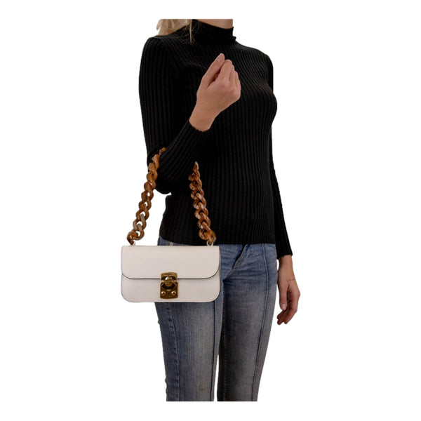 Miu Miu Madras White Leather Tortoise Chain Handbag in White, authentic new handbag, image 5