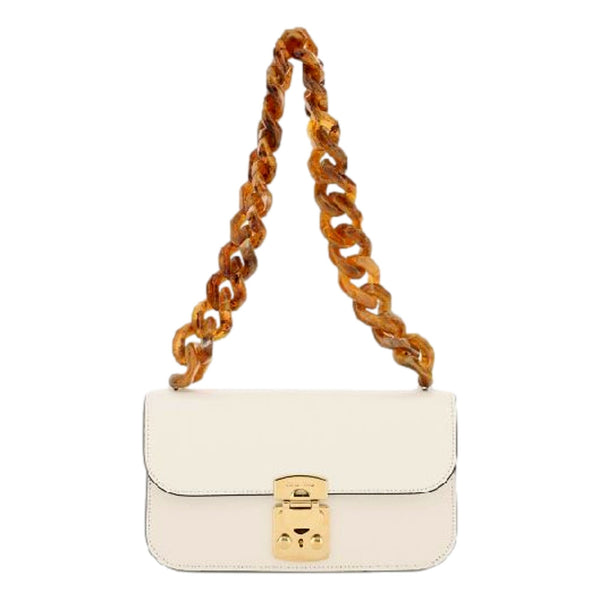 Miu Miu Madras White Leather Tortoise Chain Handbag in White, authentic new handbag, image 1