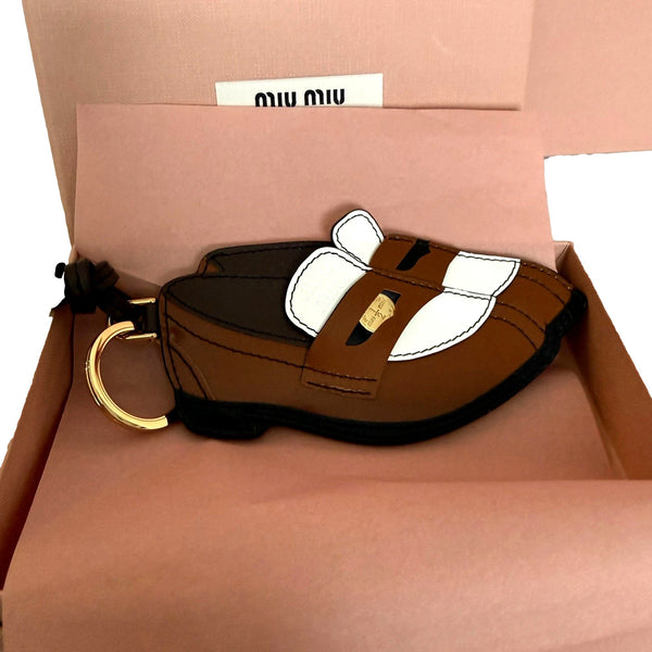 Miu Miu Penny Loafer Leather Bag Charm Brown and White – included accessories