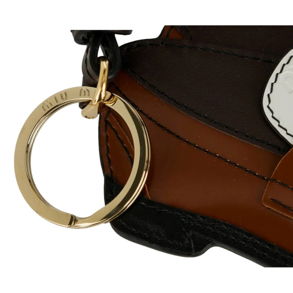 Miu Miu Penny Loafer Leather Bag Charm Brown and White – hardware detail