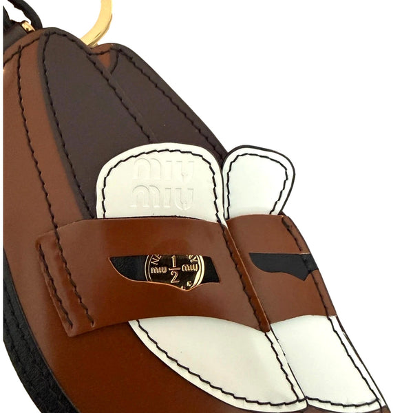 Miu Miu Penny Loafer Leather Bag Charm Brown and White – side view