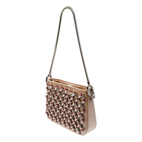 Miu Miu Sassy Crystal Embellished Powder Pink Satin Handbag in Powder Pink, authentic new handbag, image 2