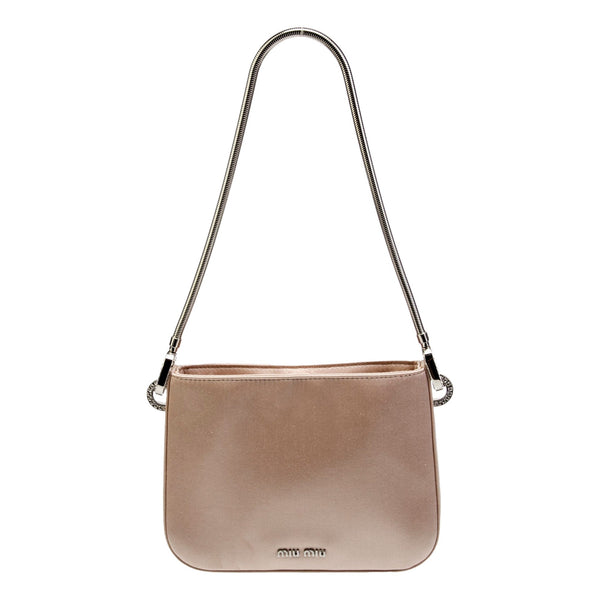 Miu Miu Sassy Crystal Embellished Powder Pink Satin Handbag in Powder Pink, authentic new handbag, image 3