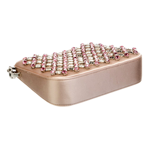 Miu Miu Sassy Crystal Embellished Powder Pink Satin Handbag in Powder Pink, authentic new handbag, image 4