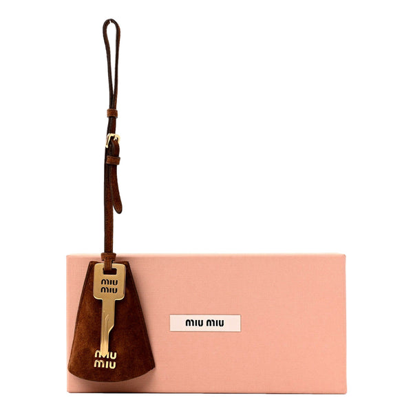 Miu Miu Suede Leather Trick in Cognac Bag Charm in Brown Cognac, authentic new keychain, image 3