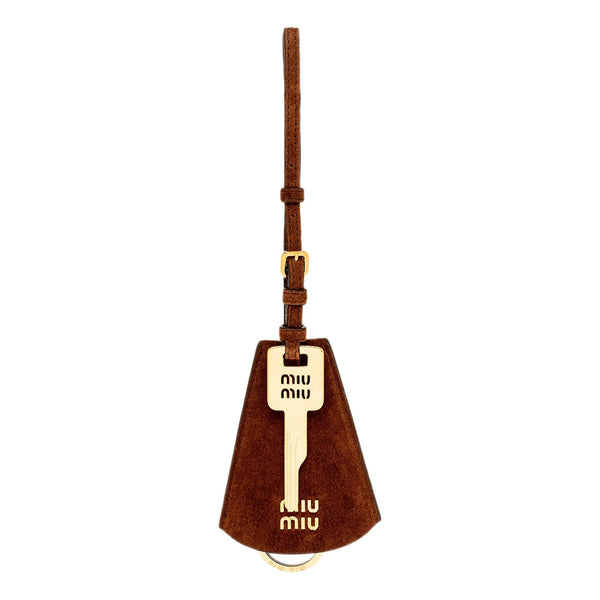 Miu Miu Suede Leather Trick in Cognac Bag Charm in Brown Cognac, authentic new keychain, image 1