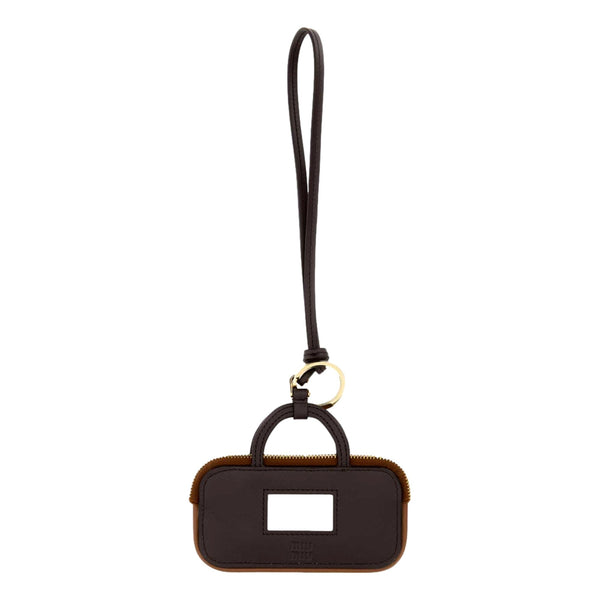 Miu Miu Arcadie Miniature Leather Bag Charm Brown Gold Hardware Zip Closure in Cognac Brown, authentic new keychain, image 2