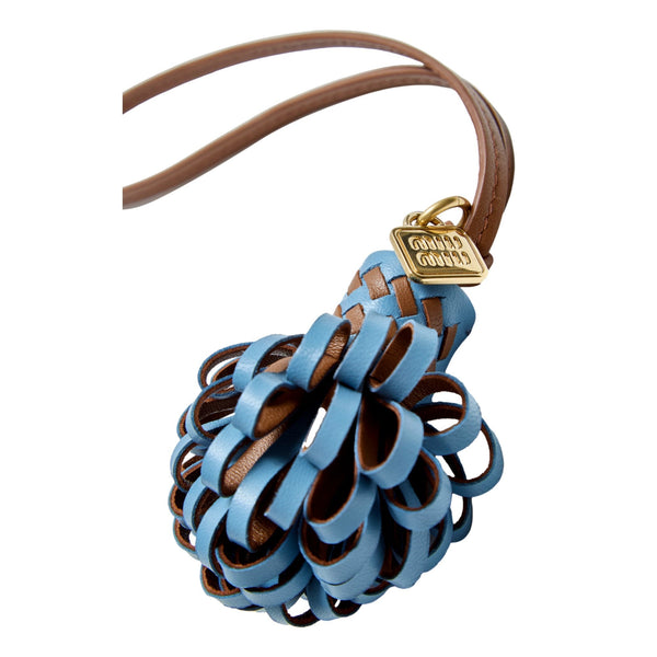 Miu Miu Trick Nappa Leather Pompom Bag Charm in Blue and Brown with Gold Hardware – hardware detail