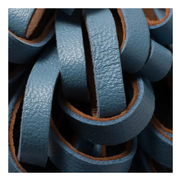 Miu Miu Trick Nappa Leather Pompom Bag Charm in Blue and Brown with Gold Hardware – detail view 3