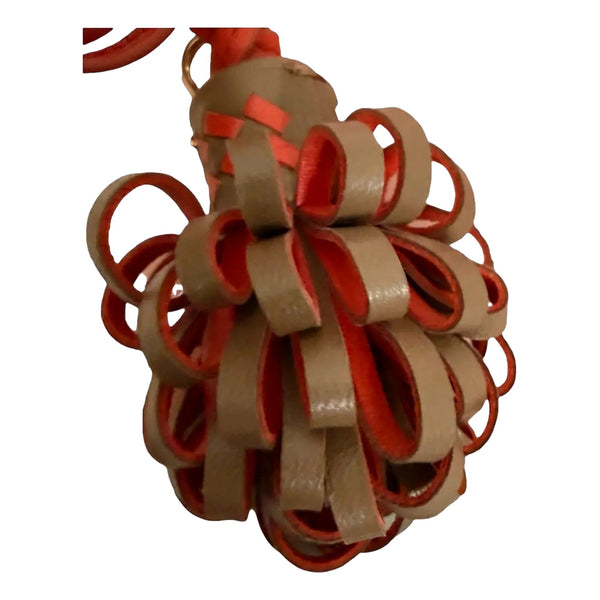 Miu Miu Trick Nappa Leather Pompom Bag Charm Brown and Orange in Cognac Brown and Orange, authentic new keychain, image 4