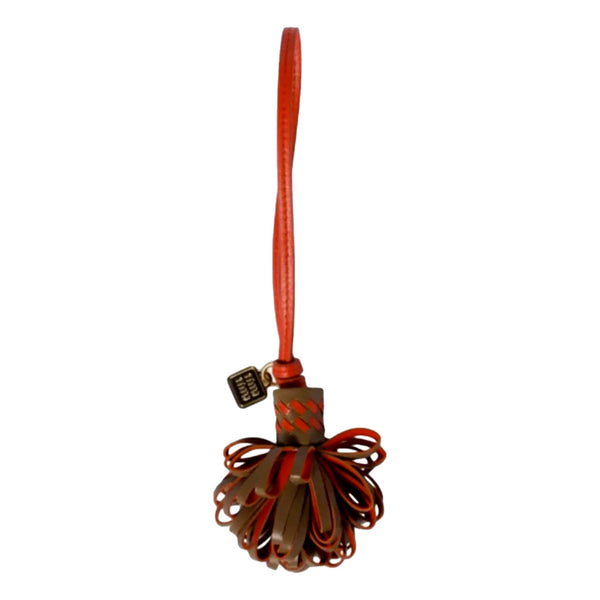 Miu Miu Trick Nappa Leather Pompom Bag Charm Brown and Orange in Cognac Brown and Orange, authentic new keychain, image 1