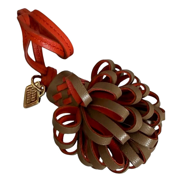 Miu Miu Trick Nappa Leather Pompom Bag Charm Brown and Orange in Cognac Brown and Orange, authentic new keychain, image 3