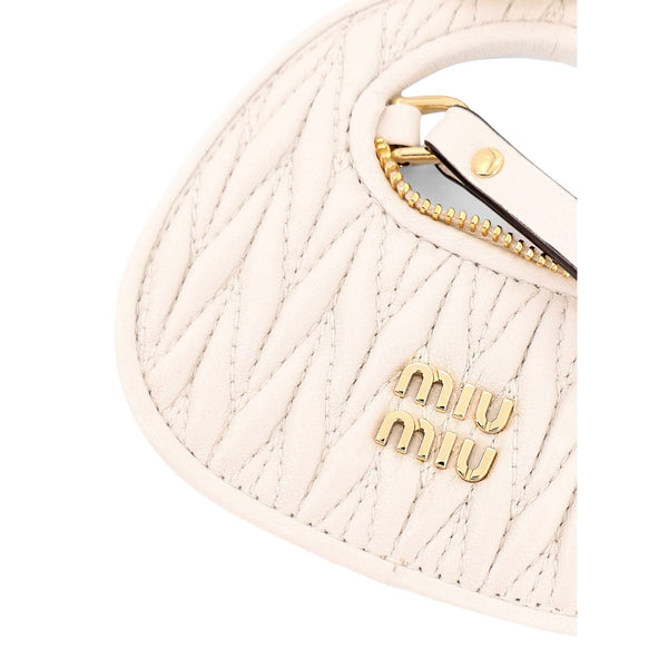 Miu Miu Wander Quilted Matelasse Leather Bag Charm in White in White, authentic new keychain, image 2
