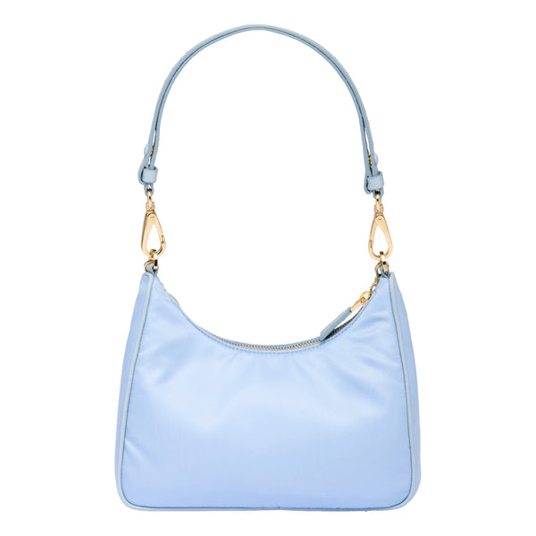 Prada 2Way Tessuto Nylon and Ostrich Leather Shoulder Handbag in Cielo Blue in Cielo Blue, authentic new handbag, image 2