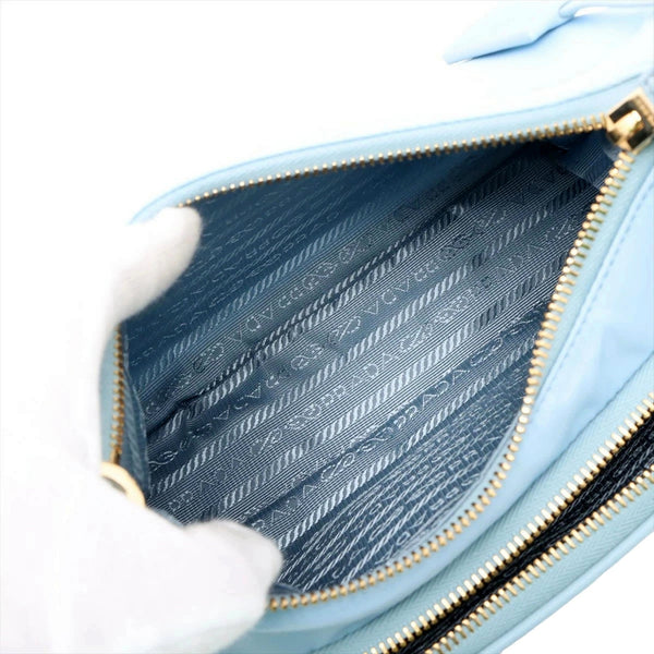 Prada 2Way Tessuto Nylon and Ostrich Leather Shoulder Handbag in Cielo Blue in Cielo Blue, authentic new handbag, image 6
