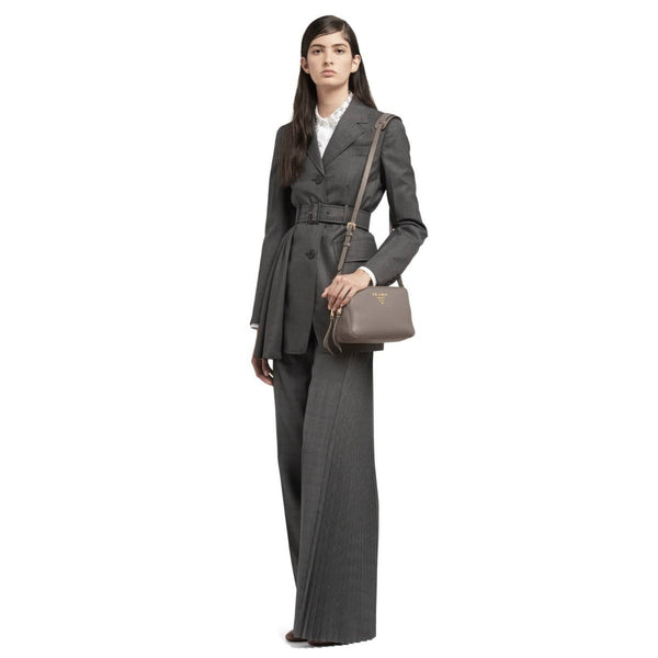 Prada Argilla Grey Vitello Phenix Leather Double Zip Cross Body Bag — photo 12
